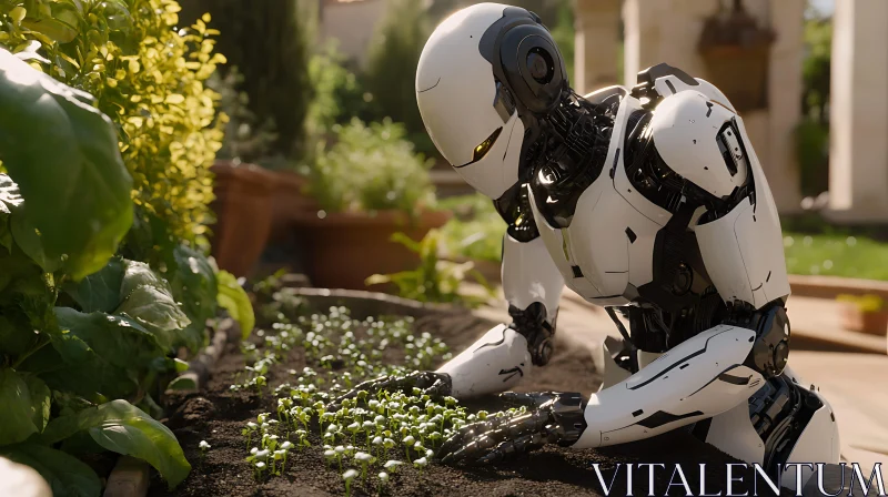 Robotic Gardener in Lush Green Garden AI Image