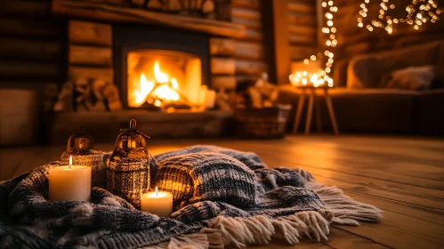 Warm Interior with Candles and Fire