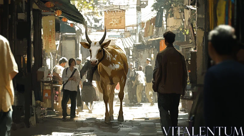 Urban Cow: A City Encounter AI Image