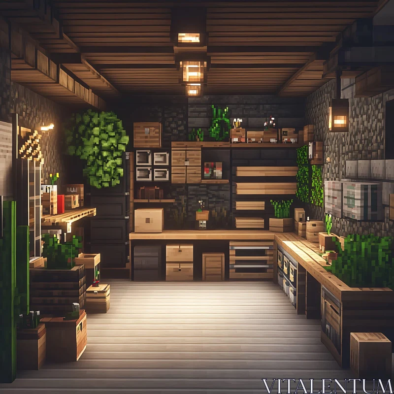 AI ART Minecraft Style Room with Plants