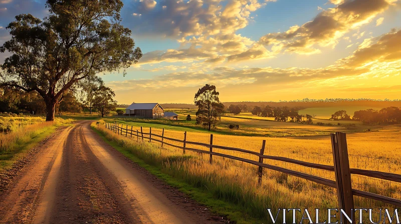 Rural Landscape at Sunset AI Image