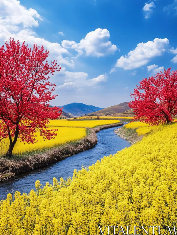 AI ART Lush Meadow and Serene River Landscape