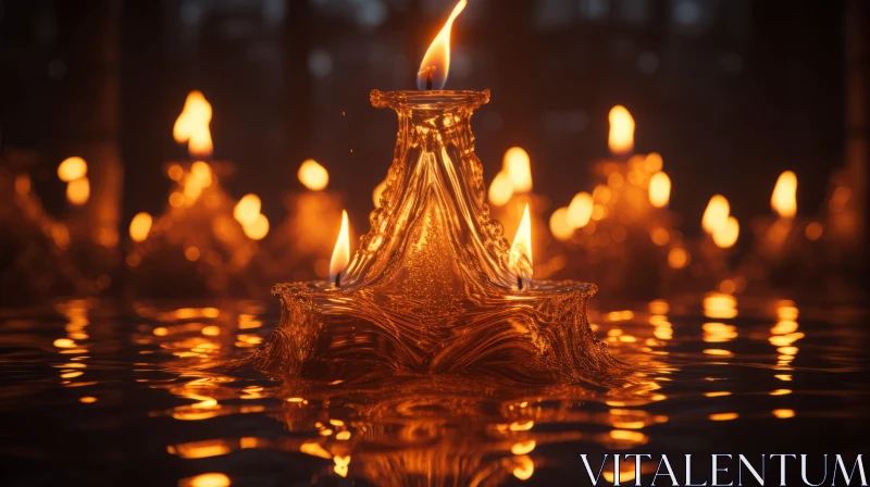 Amber Candle in Water - A Baroque Rendering Reflecting Indian Traditions AI Image