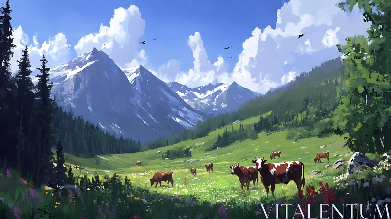 AI ART Cows in Mountain Landscape