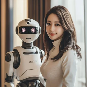 Futuristic Portrait with Robot Friend