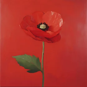 Single Red Poppy on Red Background