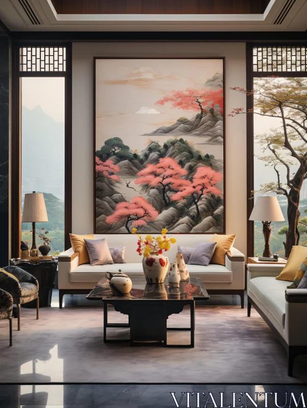 AI ART Elegant Interior with Asian-Inspired Painting