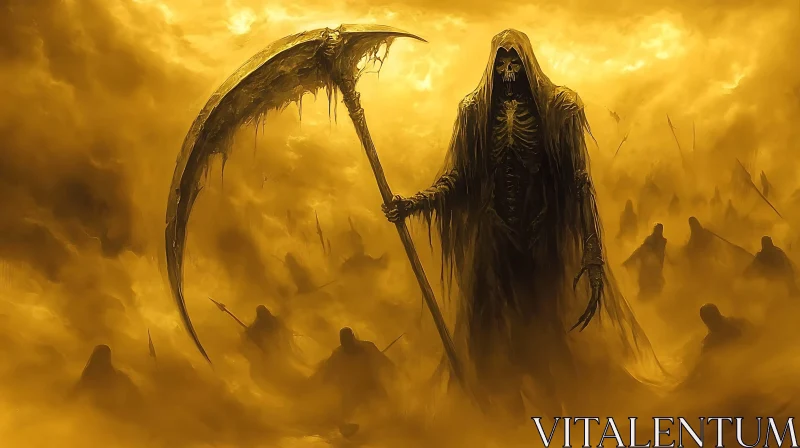 AI ART Ethereal Grim Reaper in Golden Mist