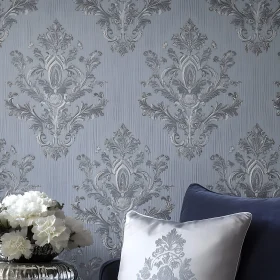 Silver and Blue Damask Elegance