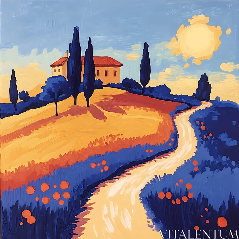 Tuscan Villa Landscape Art AI Image