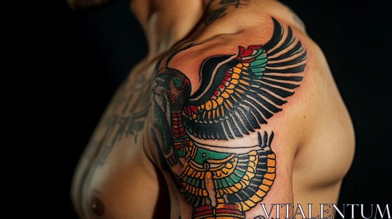 Colorful Egyptian Bird Tattoo on Shoulder AI Image