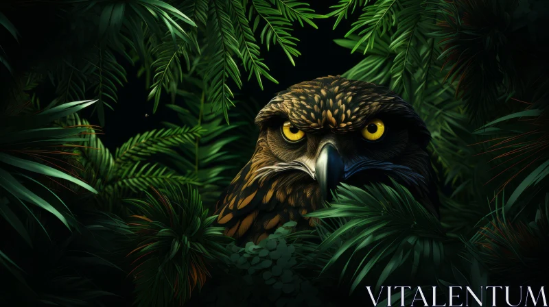 Eagle in Jungle - A Surrealistic View in Dark Gold AI Image