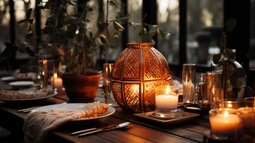 Exotic Outdoor Candlelit Dinner Setting in Earth Tones