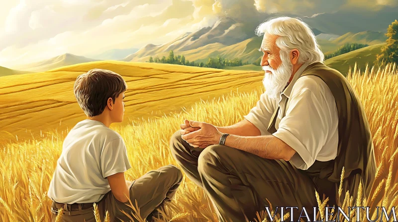 AI ART Old Man and Boy in Wheat Field