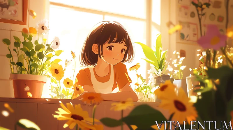 AI ART Girl with Flowers in Anime Style