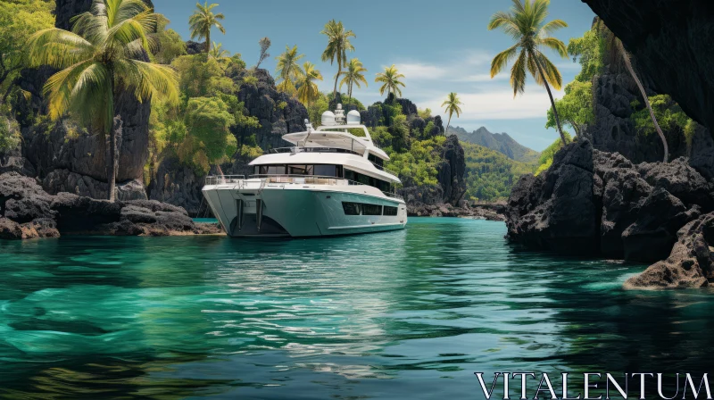 Majestic Yacht Sailing in Tropical Waters | Lifelike Renderings AI Image