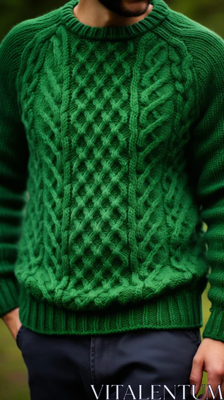 Man in Green Sweater With Celtic Knotwork Design in Field AI Image