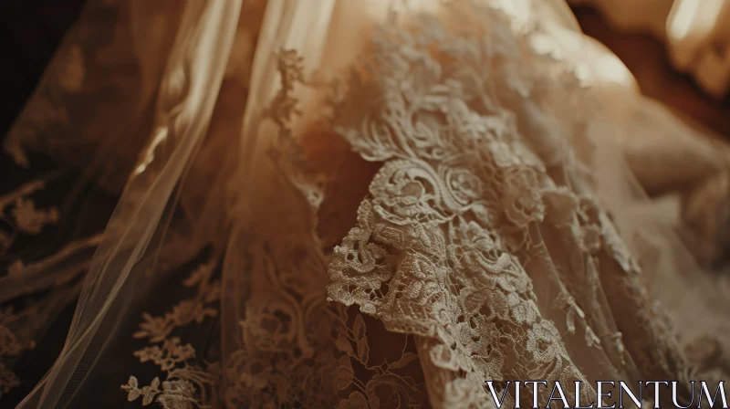 White Wedding Dress with Intricate Lace Details | Fashion Stock Photo AI Image