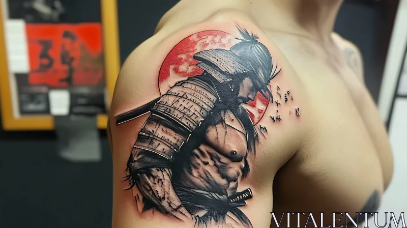 Japanese Samurai Tattoo with Red Sun AI Image