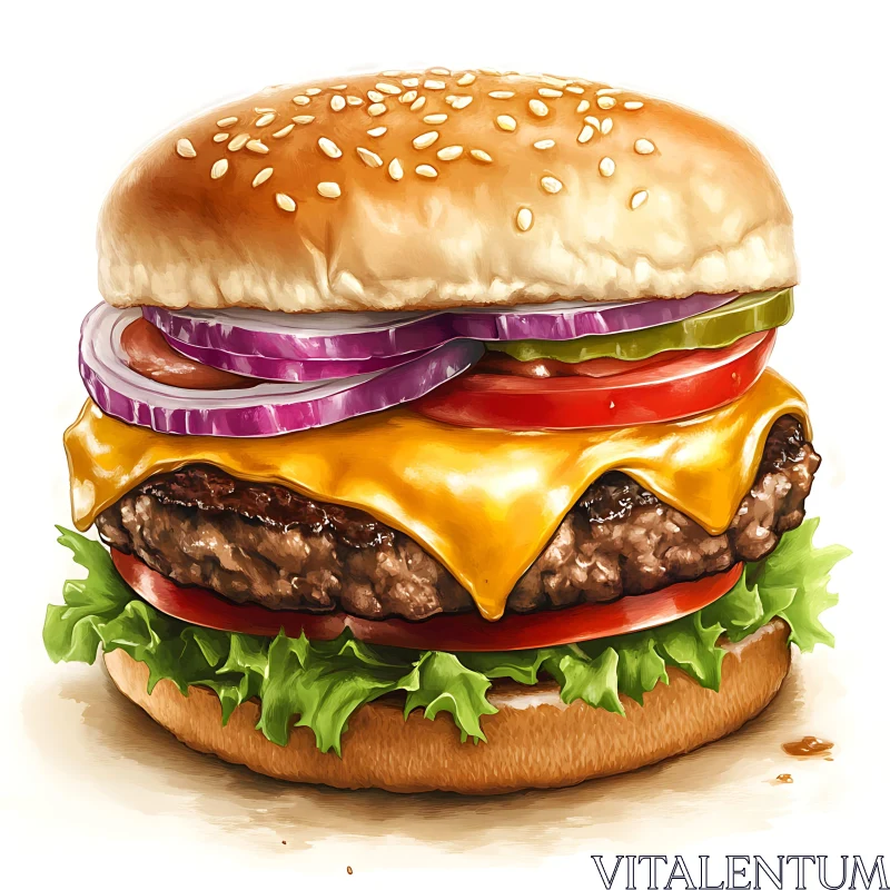 Mouthwatering Cheeseburger Painting AI Image