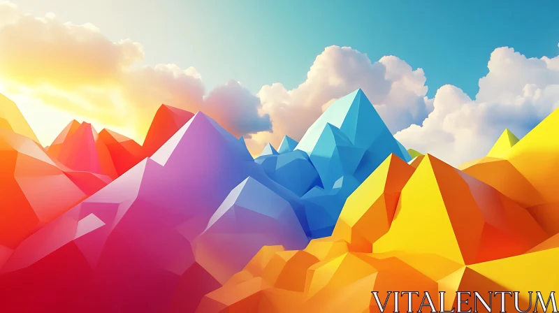 Abstract Geometric Landscape with Mountains AI Image