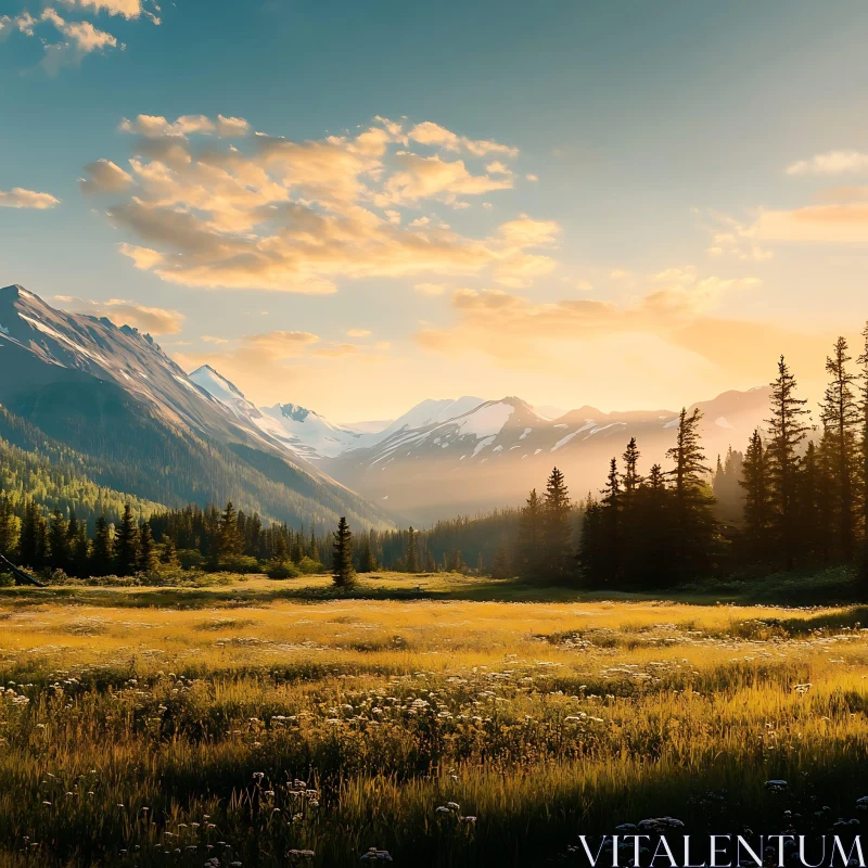 AI ART Golden Field and Mountain Scenery