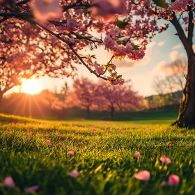 Spring Meadow with Cherry Blossoms