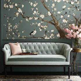 Stylish Interior with Floral Design and Bird Accent