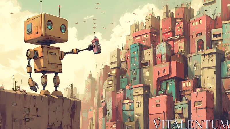 AI ART Whimsical Robot in Urban Setting