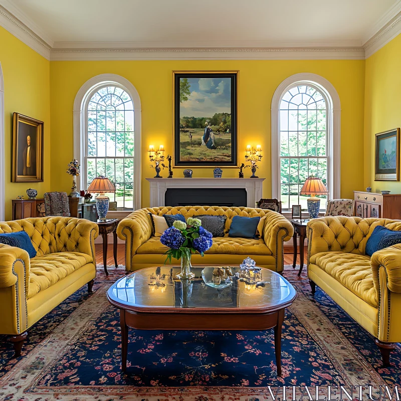 AI ART Classic Interior Design with Yellow Walls