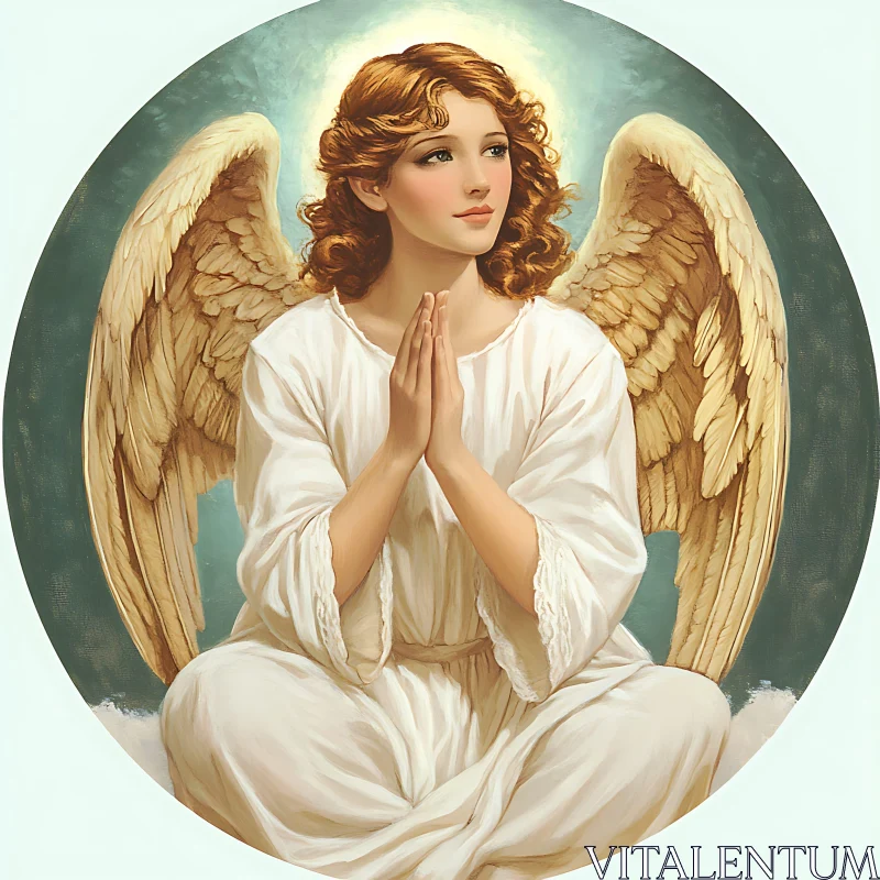 Serene Angel with Golden Wings AI Image