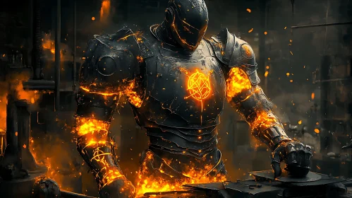 Fiery Cyborg in a Dark Forge