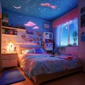 Cozy Bedroom with Starry Sky Decor