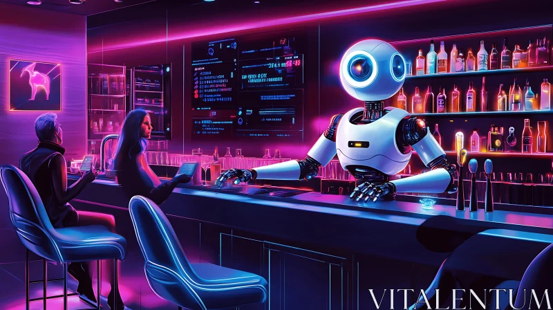 AI ART Futuristic Bar with Robot Bartender