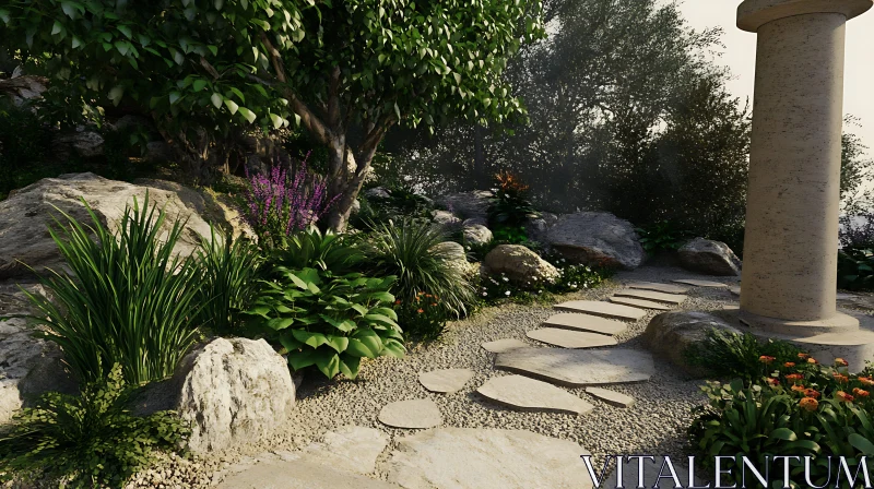 Stone Path Garden Serenity AI Image