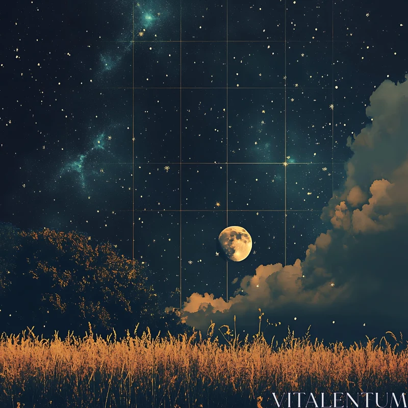 AI ART Celestial Nightscape with Moon and Stars