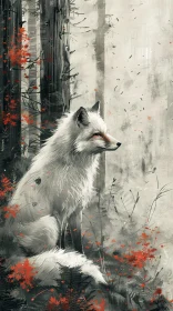 White Fox Amidst Red Foliage