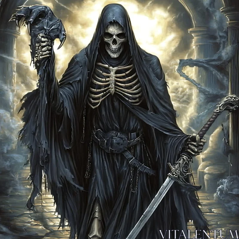 AI ART Dark Reaper, Skull, and Sword