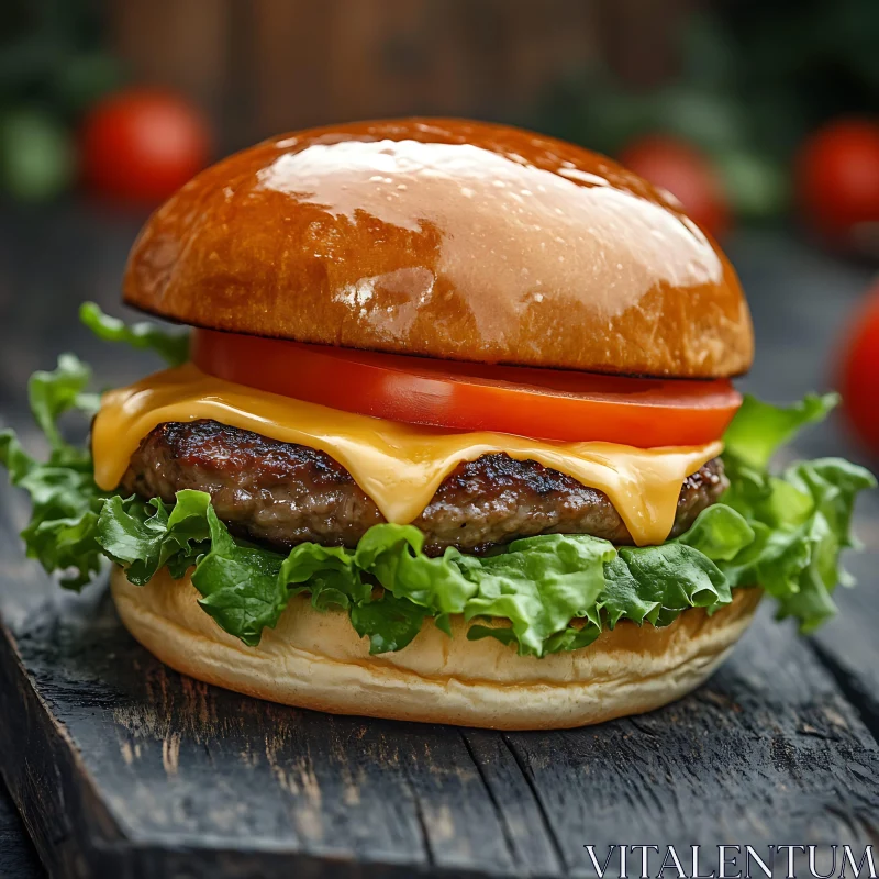 Juicy Beef Burger with Cheese and Vegetables AI Image