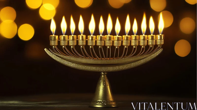 Golden Hanukkah Menorah with Lit Candles AI Image