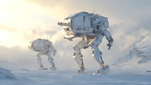 Futuristic Robots on Snowy Field