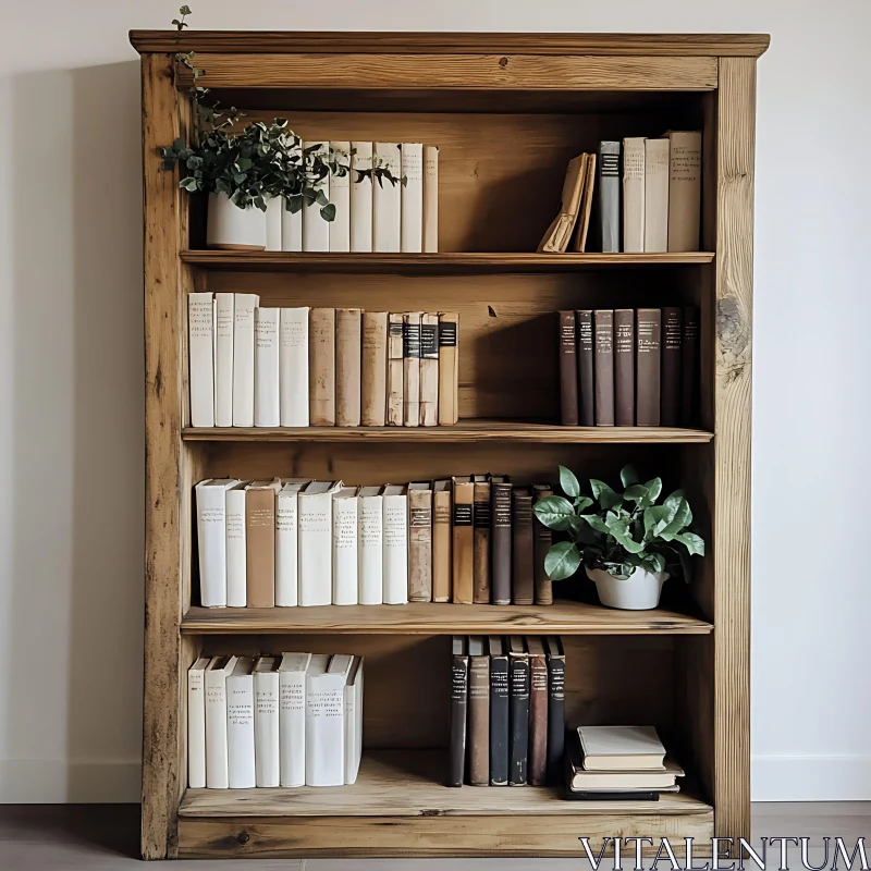 AI ART Wooden Bookshelf with Aged Book Collection