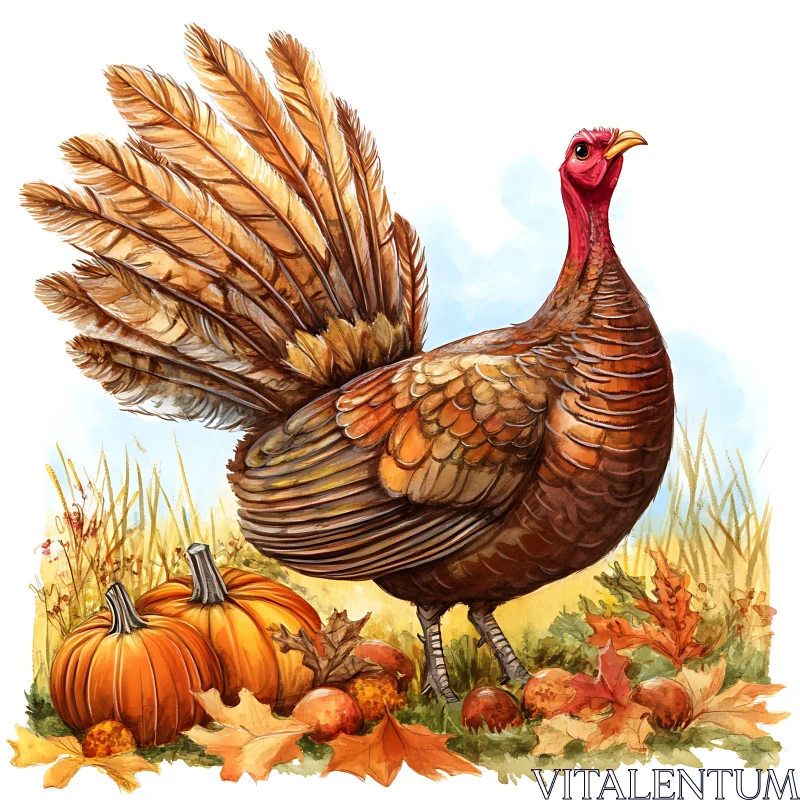 Festive Turkey and Pumpkin Harvest Scene AI Image