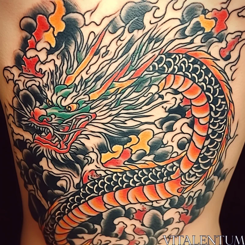 Intricate Dragon Tattoo on Back AI Image