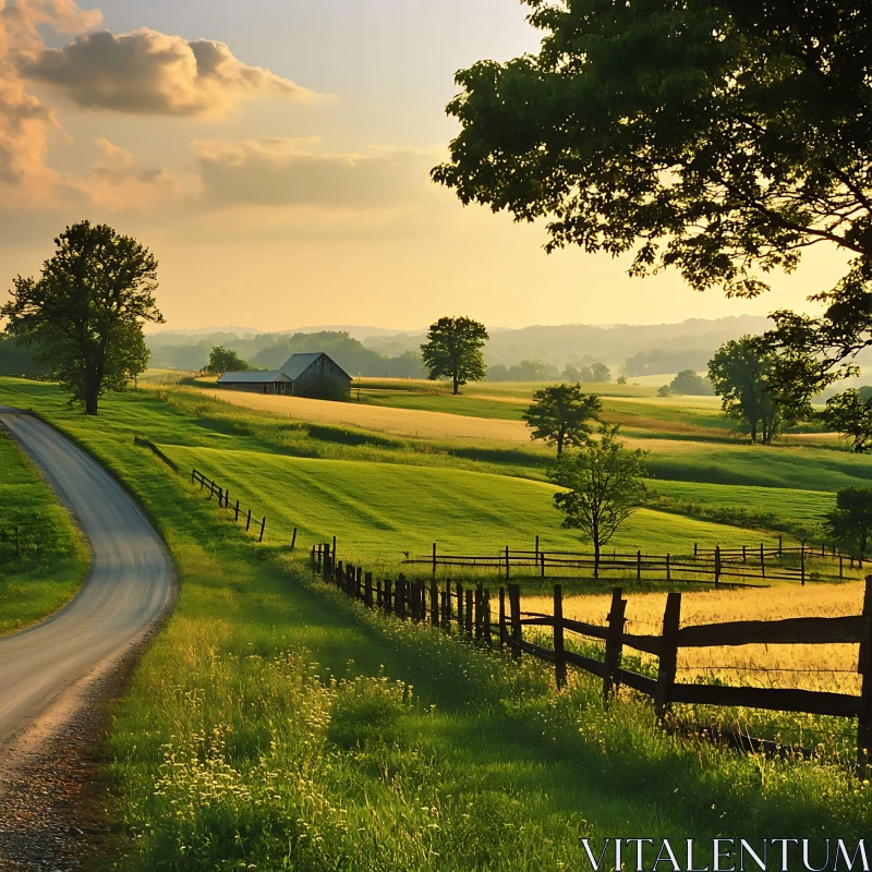 AI ART Rolling Fields and Rustic Barn View