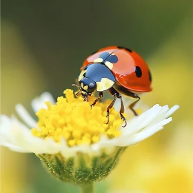 Macro Shot of a Ladybug on Yellow Petals