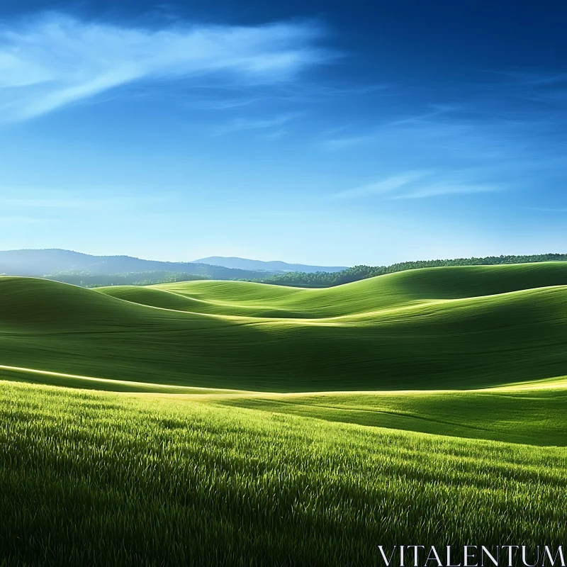 AI ART Rolling Green Landscape with Blue Sky