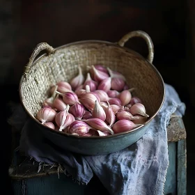 Organic Garlic Arrangement in Woven Basket