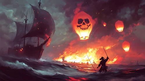 Skull Lanterns Illuminate a Pirate Ship's Voyage