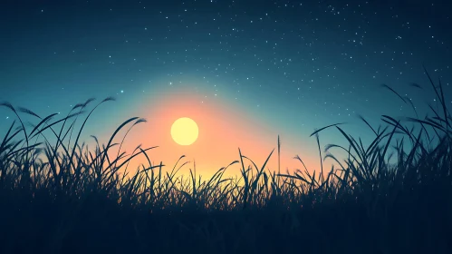 Starry Night Field Sunset